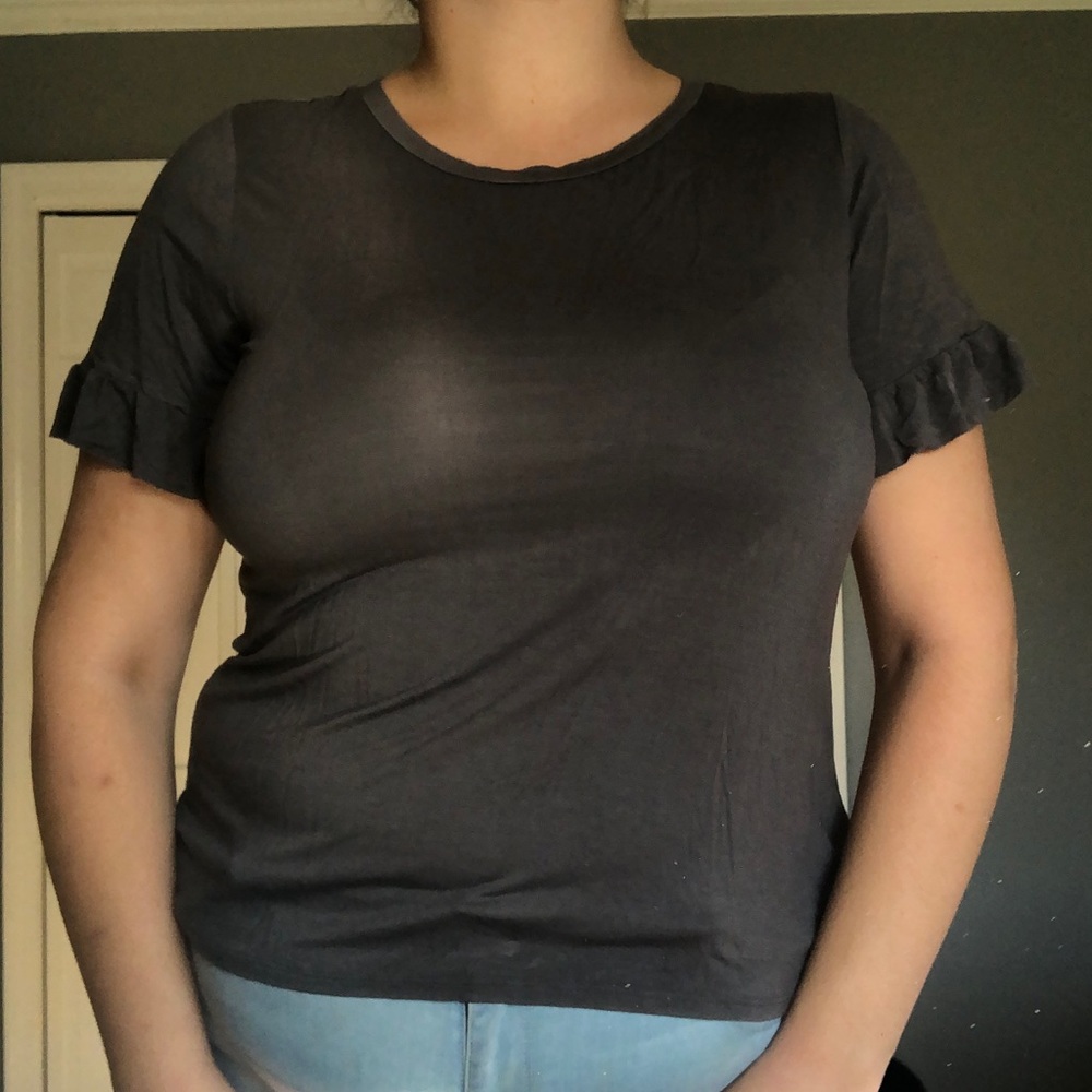 AE Soft and Sexy Dark Gray Short Ruffle Sleeve Tee